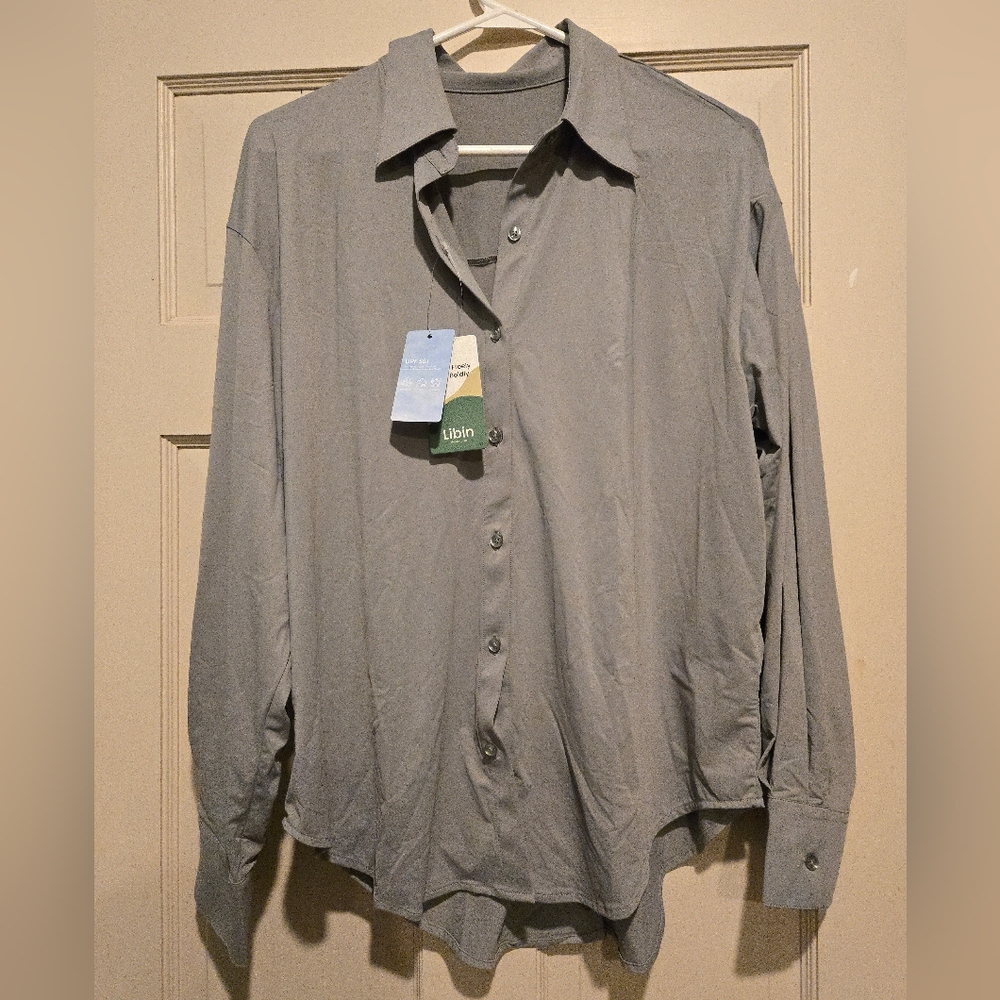 Libin Men's Casual Gray Button-Down Shirt